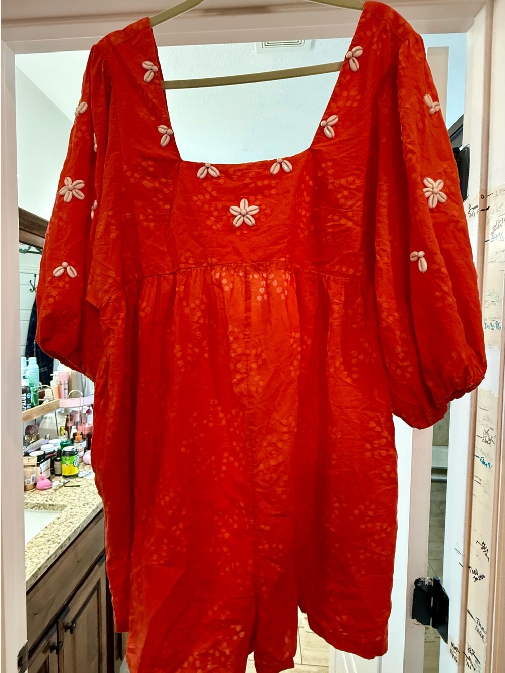 NWT Anthropologie Puff-Sleeve Floral Embroidered Women’s Romper (Shorts) L